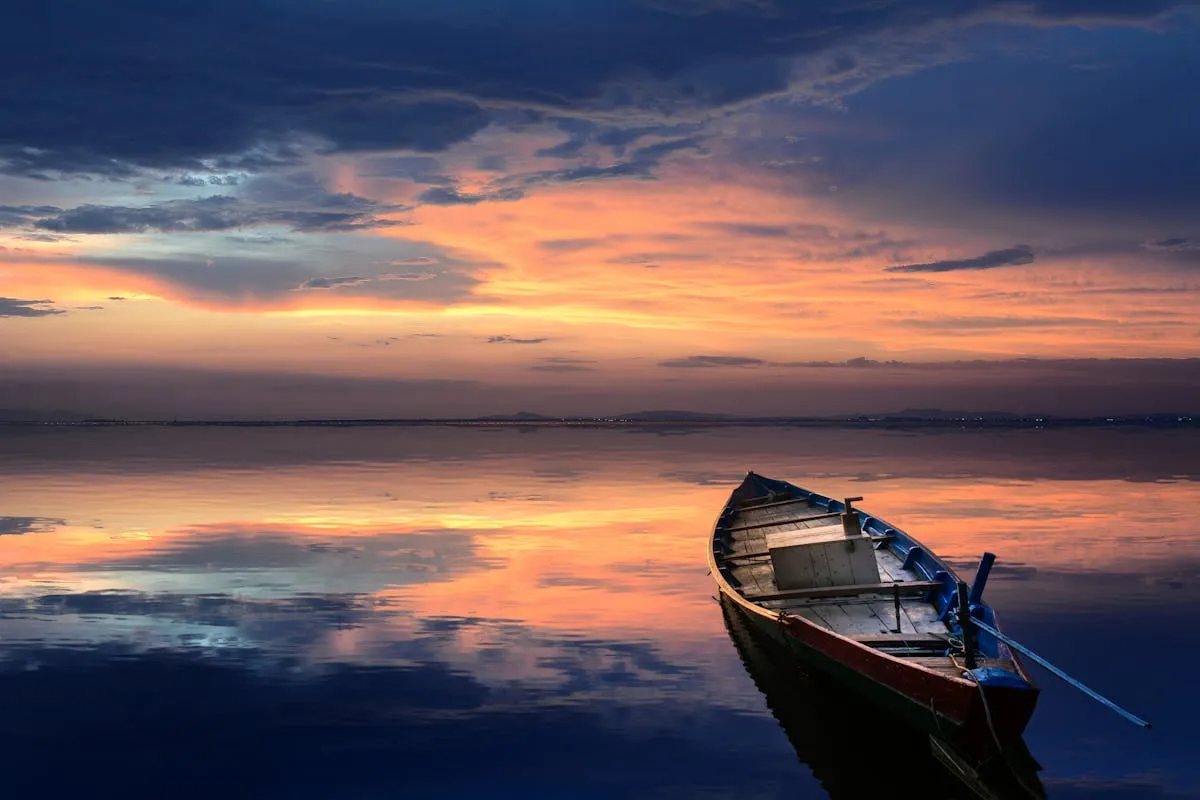 A traditional boat on calm tropical water